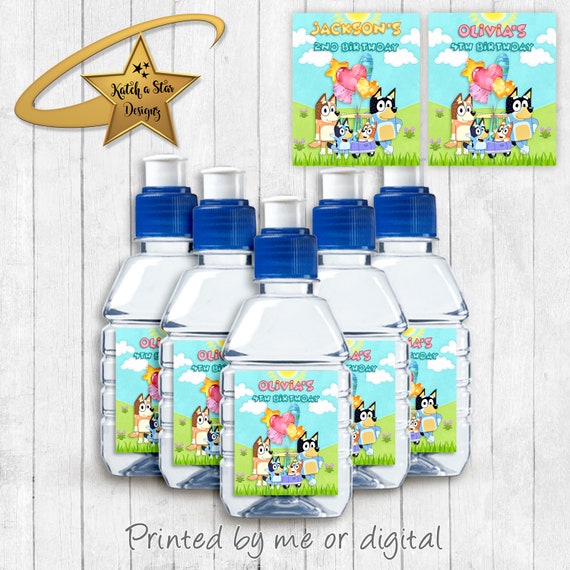 Bluey birthday party personalised gloss pop top drink label stickers x 12 (or digital) Il_570xn