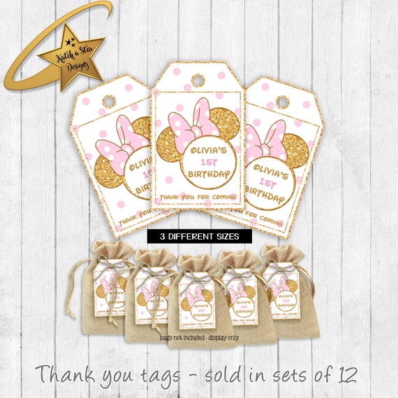 Girl Mouse pink polka dots personalised birthday party thank you tags x 12 Il_570xn