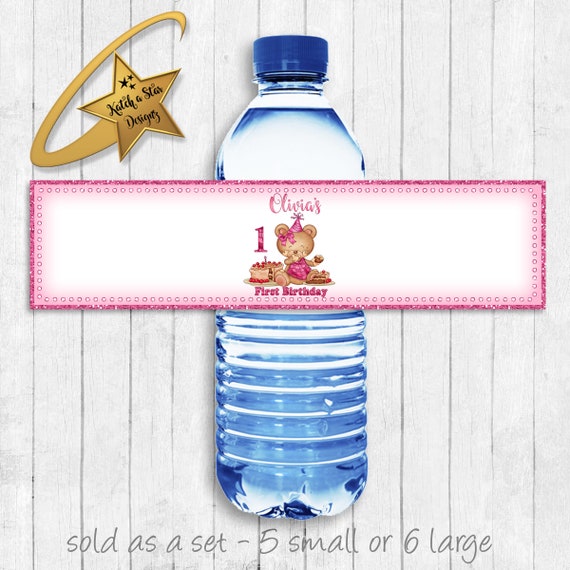 Teddy bear girls 1st birthday personalised party water bottle labels x 5 (please read item description carefully) Il_570xn