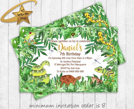 Reptile jungle personalised birthday party invitations (printed or digital) Il_570xn