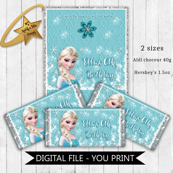 Frozen Elsa princess birthday party personalised digital chocolate wrappers - you print Il_570xn