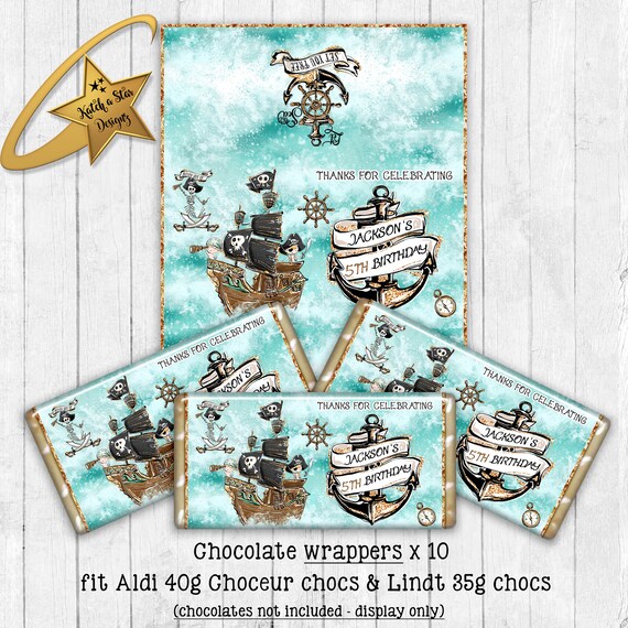 Pirate personalised birthday party chocolate wrappers x 10 Il_570xn