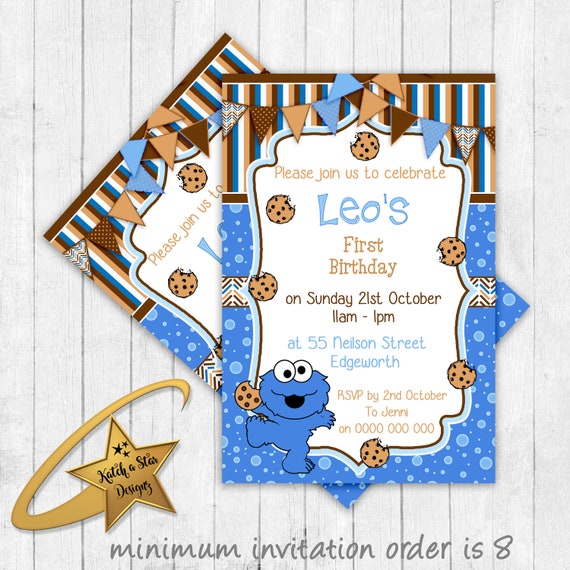 Cookie Monster Sesame street personalised birthday party invitations Il_570xn