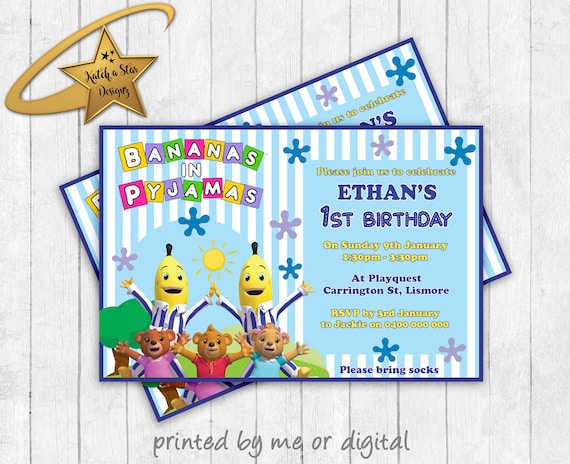 Banana's in pyjamas personalised birthday party invitations (printed or digital) Il_570xn