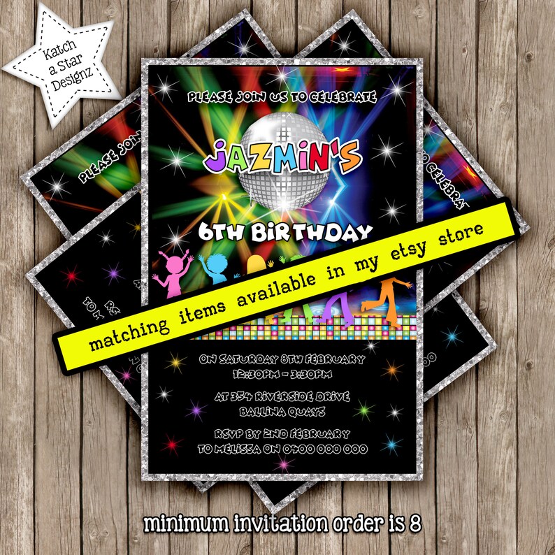 Disco / dance party personalised party water bottle labels x 5 | Etsy