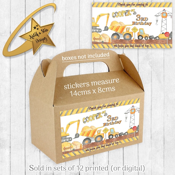 Construction party digger excavator personalised birthday PARTY BOX label stickers x 12 (or digital) Il_570xn