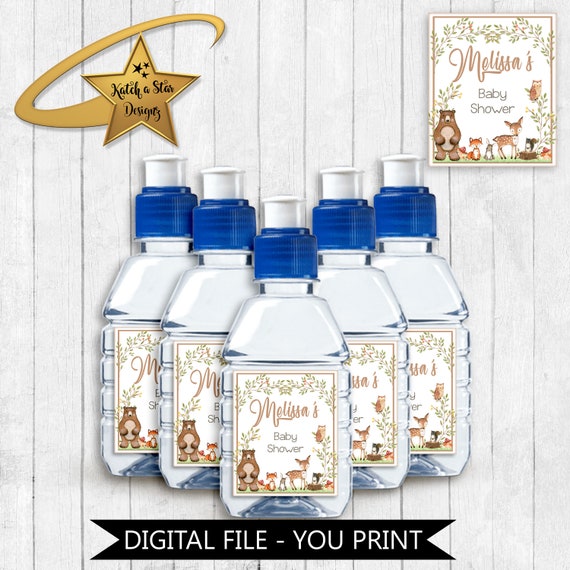 Woodland animals, fox, bear, deer, owl, squirrel baby shower / birthday party / boys personalised digital poptop drink labels - you print Il_570xn