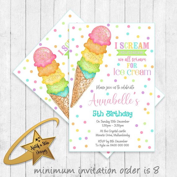 Ice cream watercolor birthday party personalised invitations Il_570xn
