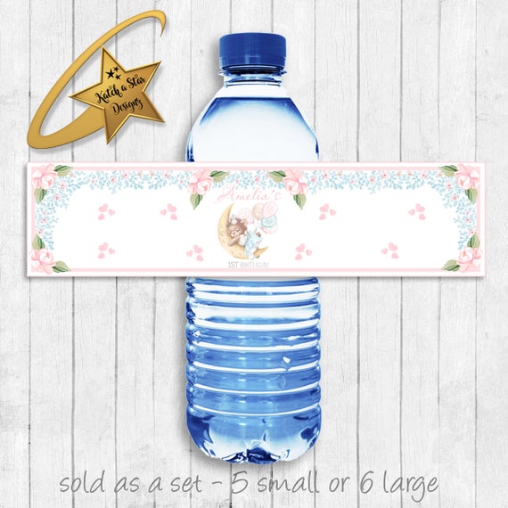 Floral Teddy bear princess girls 1st birthday party personalised water bottle labels x 5 (please read item description carefully) Il_570xn