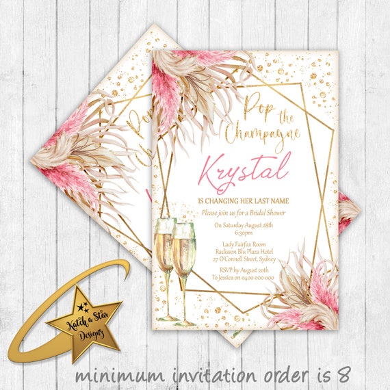 Champagne bubbly Bridal Shower, Engagement Party, Pampas grass, personalised Invitations Il_570xn
