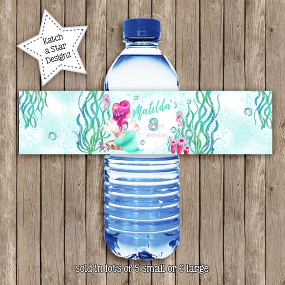 Mermaid girl under the sea splish splash personalised birthday party water bottle labels x 5 Il_570xn