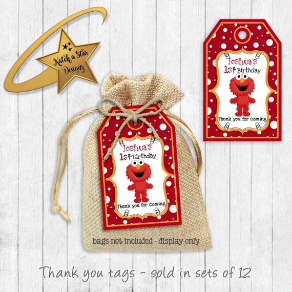 Elmo sesame street personalised birthday party thank you tags x 12 (or digital) Il_570xn