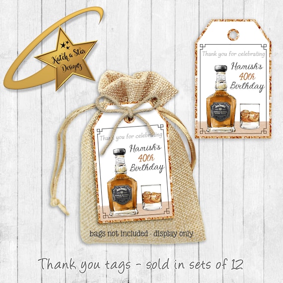 Bourbon Beer BBQ personalised birthday party thank you tags x 12 Il_570xn