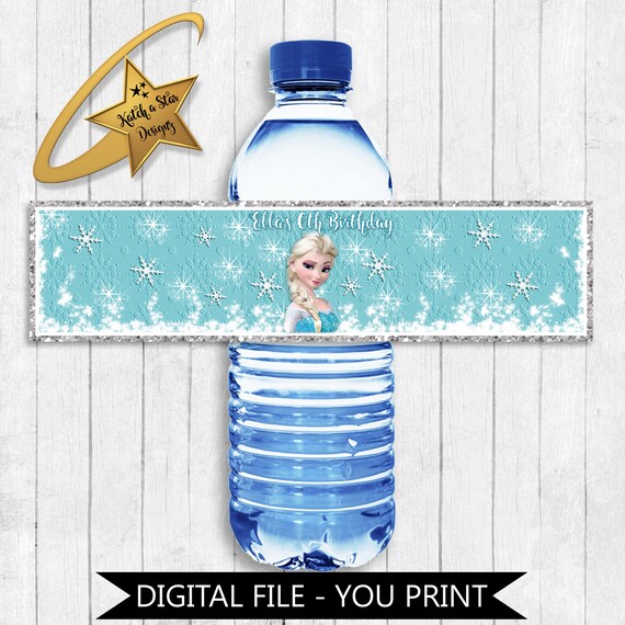 Frozen Elsa princess birthday party personalised digital water bottle labels - you print Il_570xn