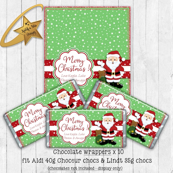 Santa green christmas personalised chocolate wrappers x 10 (please read item description carefully before purchasing) Il_570xn