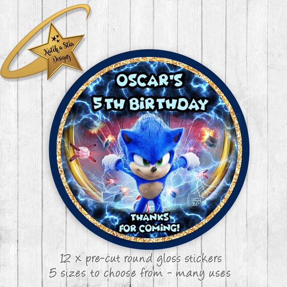 Sonic the hedgehog birthday personalised round gloss birthday party stickers x 12 Il_570xn