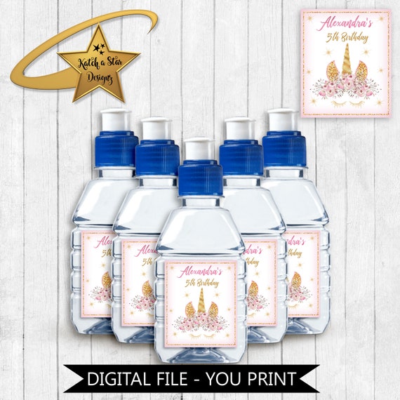 Magical floral gold unicorn birthday party personalised digital poptop drink labels - you print Il_570xn