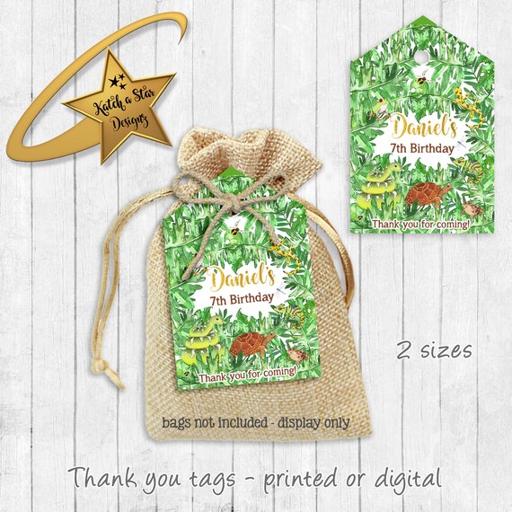 Reptile jungle personalised birthday party thank you tags x 12 (or