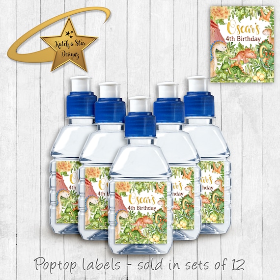 Dinosaur jungle birthday party personalised gloss pop top drink label stickers x 12 (or digital) Il_570xn