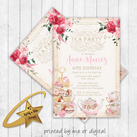 High tea / vintage tea party / birthday party / hens party / personalised invitation (printed or digital) Il_570xn