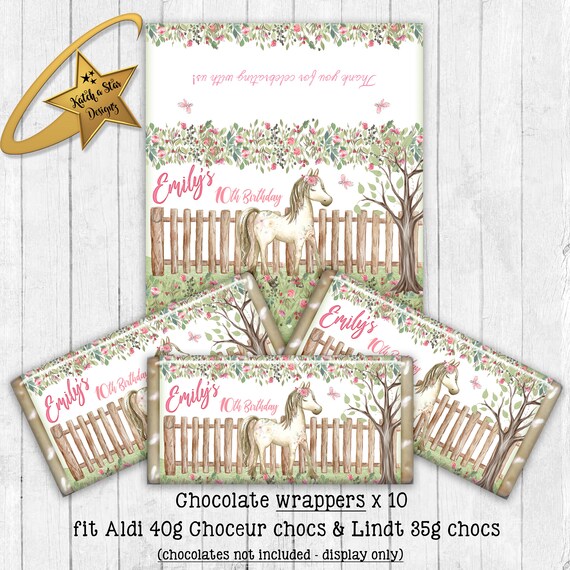 Horse love pony riding floral personalised birthday party chocolate wrappers x 10 (or digital) Il_570xn