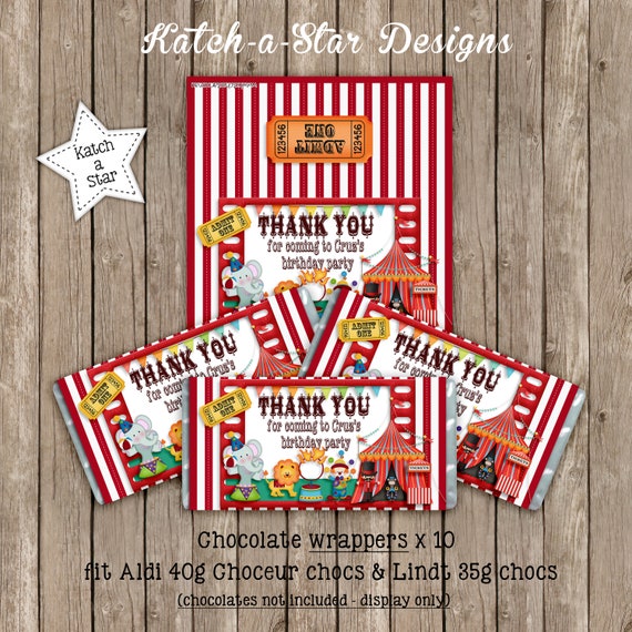 Circus big top personalised birthday party chocolate wrappers x 10 Il_570xn