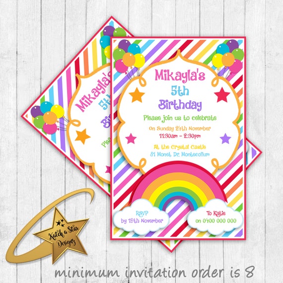 Rainbow personalised birthday party invitations Il_570xn