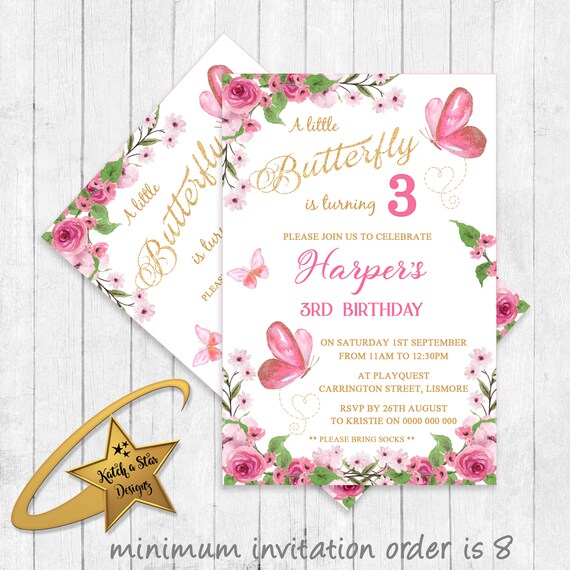 Little butterfly butterflies birthday party personalised invitations (printed or digital) Il_570xn