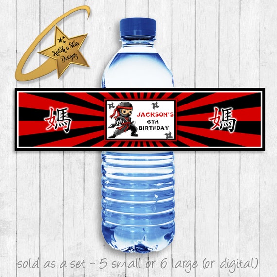 Ninja warrior, ninja kidz, birthday personalised party water bottle labels x 5 (or digital) Il_570xn