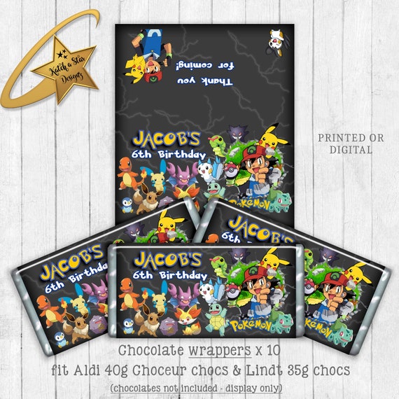 Pokemon personalised birthday party chocolate wrappers x 10 (or digital) Il_570xn
