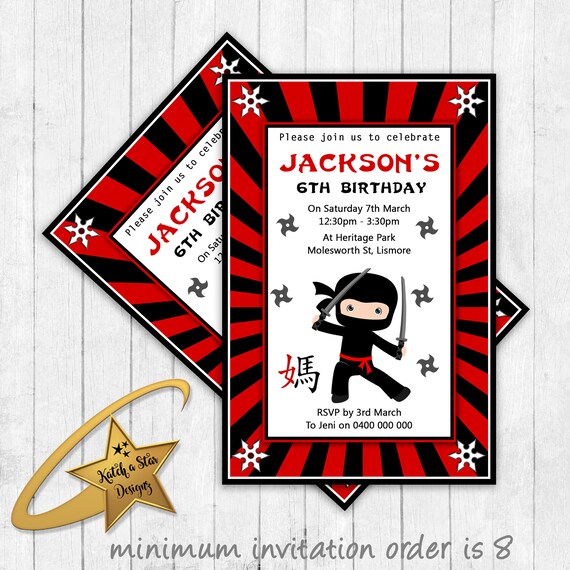 Ninja japanese warrior birthday party personalised invitations (printed or digital) Il_570xn