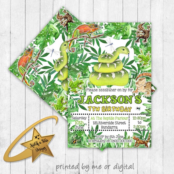 Reptile party personalised birthday party invitations (printed or digital) Il_570xn