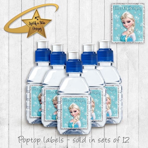 Frozen Elsa birthday party personalised gloss pop top drink label stickers x 12 printed (or digital) Il_570xn