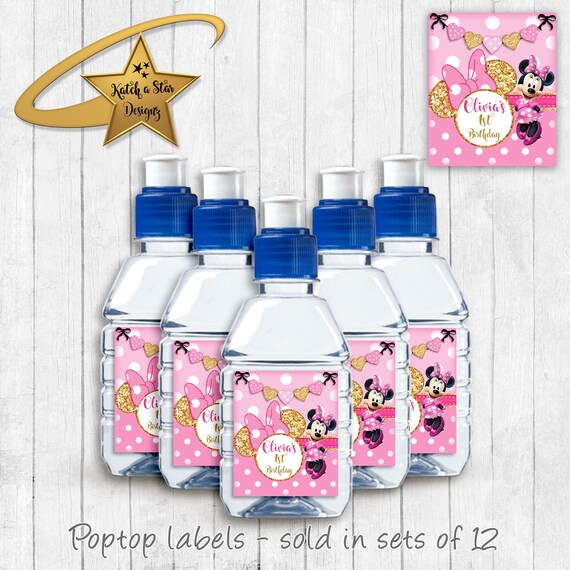 Minnie Mouse 1st birthday party personalised gloss pop top drink label stickers x 12 printed (or digital) Il_570xn