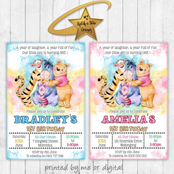 Winnie the pooh 1st Birthday personalised birthday party invitations (printed or digital) Il_570xn