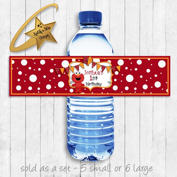 Elmo sesame street personalised birthday party water bottle labels x 5 (or digital) Il_570xn