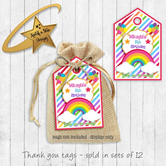 Rainbow personalised birthday party thank you tags x 12 (or digital) Il_570xn