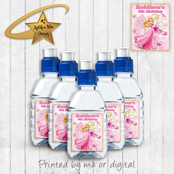 Princess Aurora birthday party personalised gloss pop top drink label stickers x 12 (or digital) Il_570xn