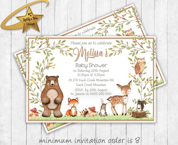 Woodland animals, fox, bear, deer, owl, squirrel baby shower / birthday party / boys christening invitations Il_570xn