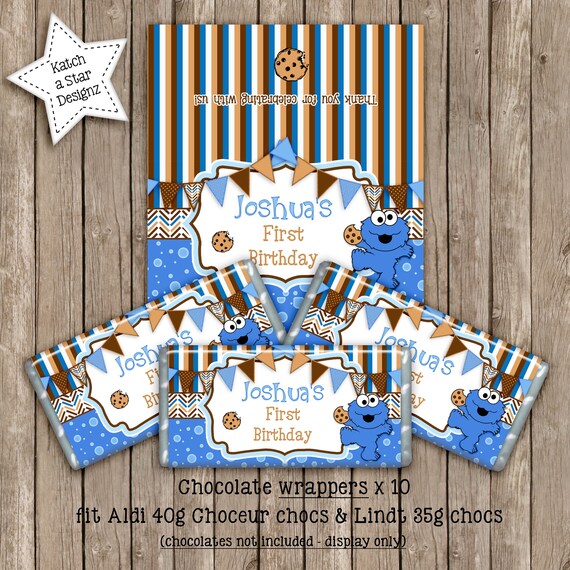 Cookie Monster Sesame street personalised party chocolate wrappers x 10 (please read item description carefully) Il_570xn