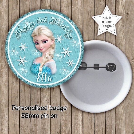 Frozen Elsa birthday personalised gloss pin on badge x 1 Il_570xn