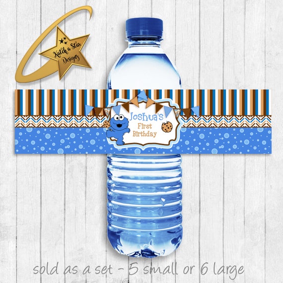 Cookie Monster sesame street personalised birthday party water bottle labels x 5 (please read item description carefully) Il_570xn