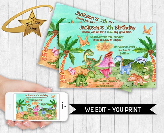 Dinosaur water colour personalised birthday party invitations - DIGITAL ONLY Il_570xn