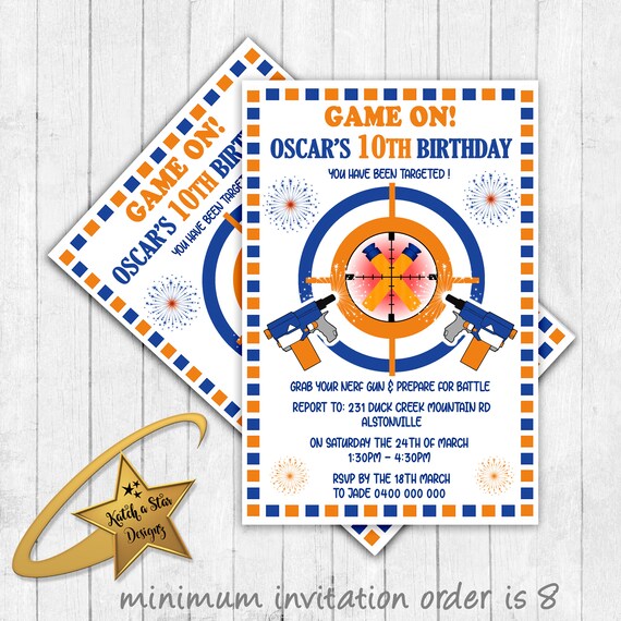 Nerf Gun wars laser Game on! personalised birthday party invitations Il_570xn