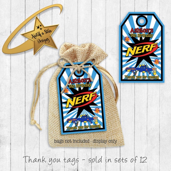 Nerf war personalised birthday party thank you tags x 12 or digital by Katch a Star Designz Catch My Party