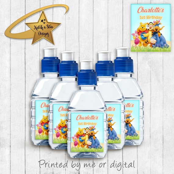 Winnie the pooh 1st birthday party personalised gloss pop top drink label stickers x 12 (or digital) Il_570xn