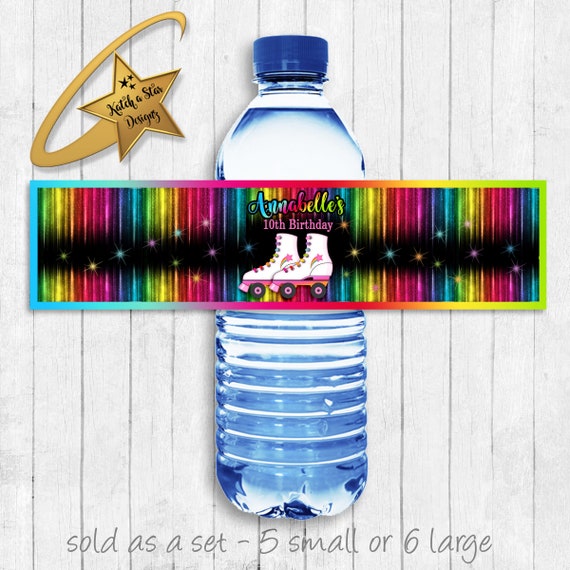 Roller skating party birthday personalised party water bottle labels x 5 (please read item description carefully) Il_570xn