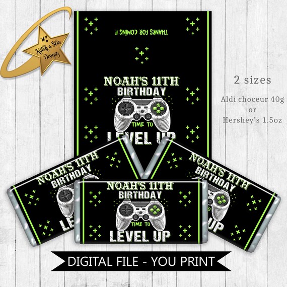 Gamer gaming level up birthday party personalised digital chocolate wrappers - you print Il_570xn