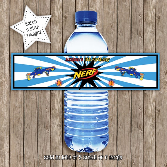 Nerf war party personalised birthday party water bottle labels x 5 (please read item description ...