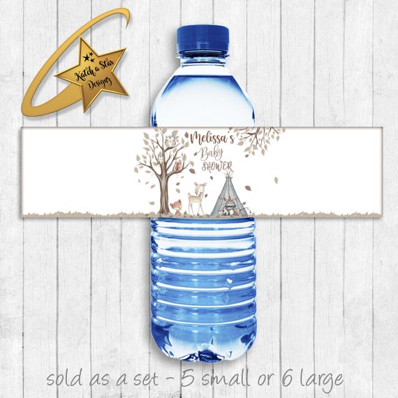 Woodland forest animals, fox, owl, deer, squirrel baby shower personalised party water bottle labels x 5 Il_570xn